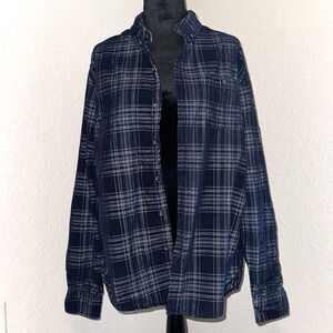 Michael Bastian Shirt Men's Large Navy Gray Cotton Plaid Long Sleeve Button Down